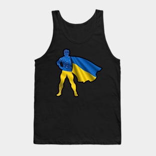 Ukrainian Hero Wearing Cape of Ukraine Flag Representing Hope and Peace Tank Top